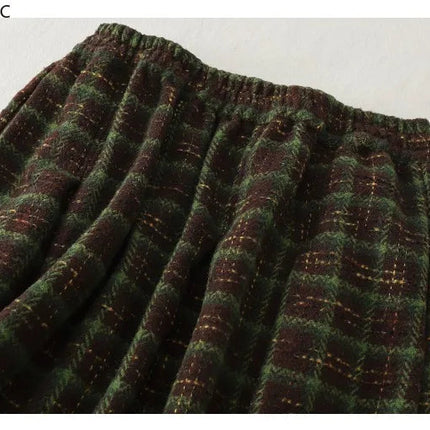 Art Mori Girls Woolen Skirts New 2025 Autumn Winter Basics Woman Cute Sweet Japanese Preppy Style Retro Vintage Long Plaid Skirt PlatiNum