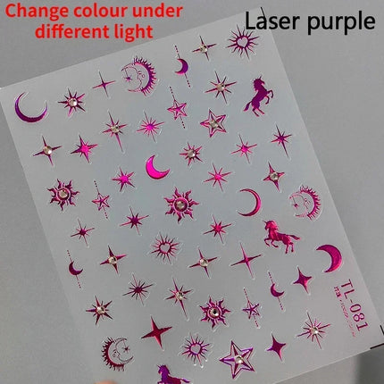 Punk Glitter Powder Blue Pink Star Charm Laser Silver Gold Starlight Rhinestones Moon DIY Nail Art Stickers Manicure Tool Decals