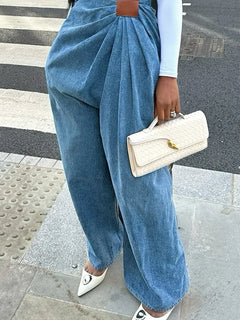 Jeans da Donna a Gamba Larga Lavati a Vita Alta con Pieghe e Effetto Distressed, Denim Vintage Primavera 2026, Pantaloni Femminili Streetwear a Tutta Lunghezza