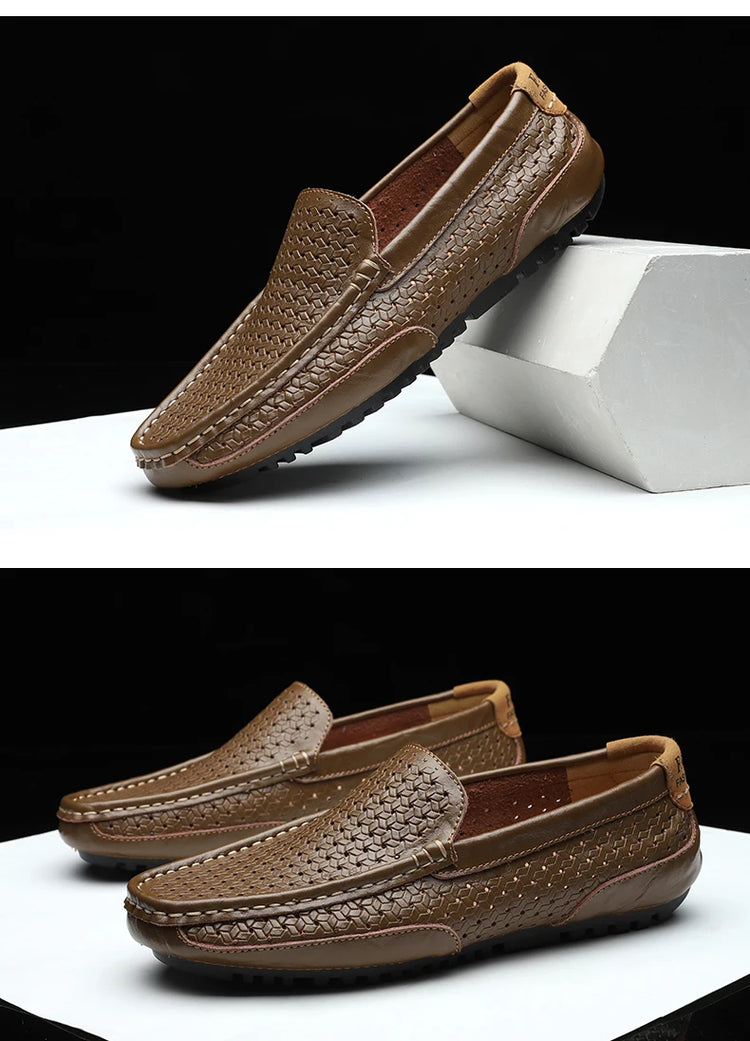 Mocassini da Uomo Estivi 2026 in Vera Pelle di Lusso, Scarpe Casual Traspiranti con Intaglio, Slip-on da Guida
