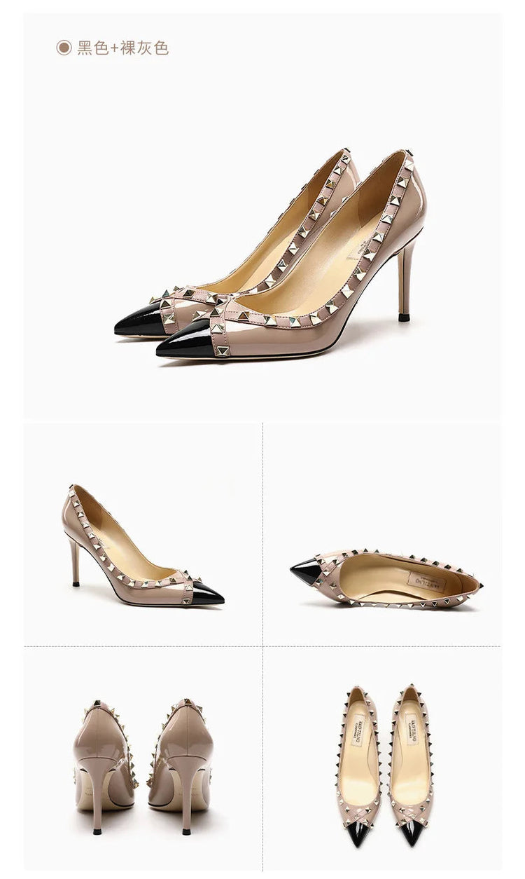 Tacchi Alti con Rivetti alla Moda 2026, Tacchi Alti Bicolore, Tacchi a Spillo da Donna, Scarpe Singole, Scarpe da Donna Sexy a Punta platinumshop