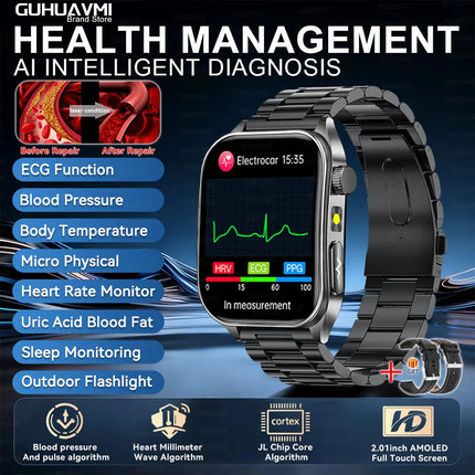 2026 Nuovo 650nm Terapia Laser Grassi nel sangue Acido urico Pressione sanguigna Smart Watch ECG + PPG Preciso Monitor di salute Smartwatch per gli uomini platinumshop