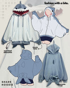 Womens Oversized Shark Hoodie White Blue Heavy Tail Bow Detail Fixed Streetwear Casual Fashion Zip Up Pullover Jacket Coat Y2K