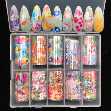 10 Patterns New Metal Nail Foils for Transfer Paper Stickers Floral Chameleon Nails Wraps DIY Water Marble Nail Art Decorations