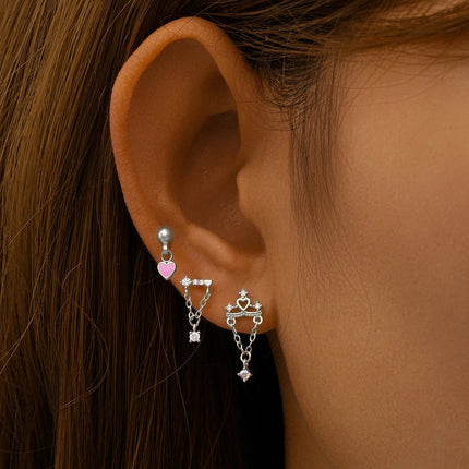 AIDE Heart Round Ball Flat Helix Piercing Earring 925 Sterling Silver Ear Studs Geometric Zircon Exquisite Trinket Studs Aretes PlatiNum