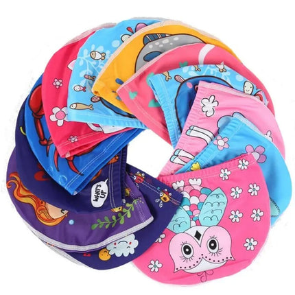 Kids Swim Cap Stretchy Fabric Cute Cartoon Long Hair Adorable Children Protect Ears Pool Hat for Boys and Girls