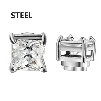 1/3Pairs 6MM Crystal Magnetic No-Pierce Stainless Steel Stud Earrings for Men Punk Zircon Magnet Earrings Non Piercing Jewelry PlatiNum