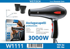 WETECH W1111 Professional Hair Dryer 3000W High Power Blow Dryer Adjustable Temperature & Wind Speed With 2Pcs Concentrator Nozzles AC100-240V Universal Voltage Salon Home Hair Styling Tool