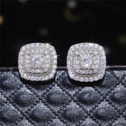 925 Sterling Silver Cubic Zirconia Stud Earrings for Princess Square Shape Versatile Style Fancy Gift Women Earring Jewelry PlatiNum