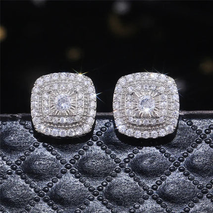 925 Sterling Silver Cubic Zirconia Stud Earrings for Princess Square Shape Versatile Style Fancy Gift Women Earring Jewelry PlatiNum