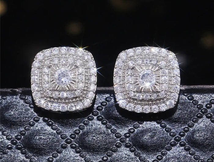 925 Sterling Silver Cubic Zirconia Stud Earrings for Princess Square Shape Versatile Style Fancy Gift Women Earring Jewelry PlatiNum