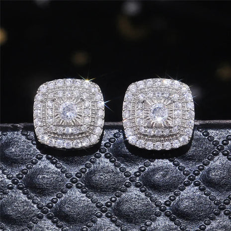 925 Sterling Silver Cubic Zirconia Stud Earrings for Princess Square Shape Versatile Style Fancy Gift Women Earring Jewelry PlatiNum