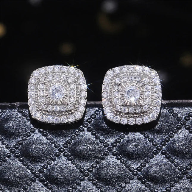 925 Sterling Silver Cubic Zirconia Stud Earrings for Princess Square Shape Versatile Style Fancy Gift Women Earring Jewelry PlatiNum