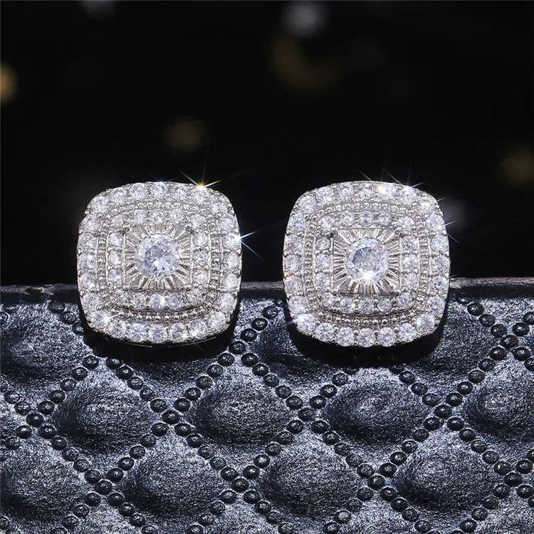 925 Sterling Silver Cubic Zirconia Stud Earrings for Princess Square Shape Versatile Style Fancy Gift Women Earring Jewelry PlatiNum