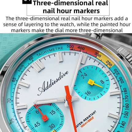 ADDIESDIVE New Men Watch 38mm VK64 Chronograph Fluororubber Luxury Domed Glass BGW9 Luminous 100m Waterproof Quartz Wristwatch