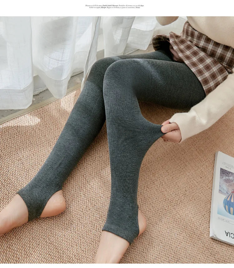 Women's Fall Winter Ribbed Vertical Stripe Thermal Leggings Fleece Thickened  Street Ready Seamless High Waist Thermal Pants PlatiNum