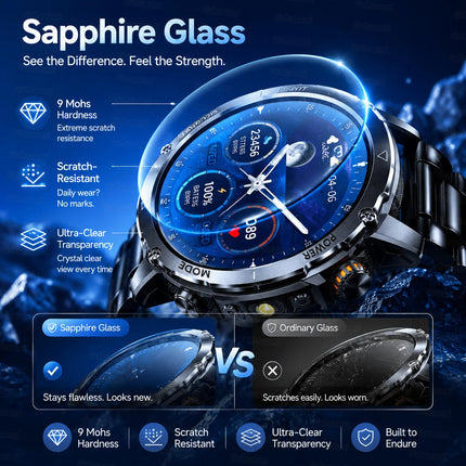 Military Grade Sapphire Smart Watch HeartRate SO2 BT5.3 Call Custom dial Smartwatch for Men Breathable Band Sports watch 1400mAh