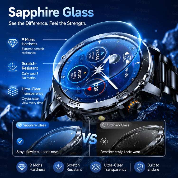 Military Grade Sapphire Smart Watch HeartRate SO2 BT5.3 Call Custom dial Smartwatch for Men Breathable Band Sports watch 1400mAh