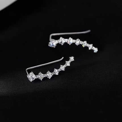 925 Silver Full Moissanite Earrings Climber 7 Star Crawler Stud Ear Cuff for Women Black White Moissanite Jewelry Brincos Gift PlatiNum
