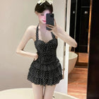 Costume da bagno intero estetico da donna con scollo all'americana, fantasia a pois, corpetto arricciato e gonna a balze, stile Kawaii Lolita platinumshop