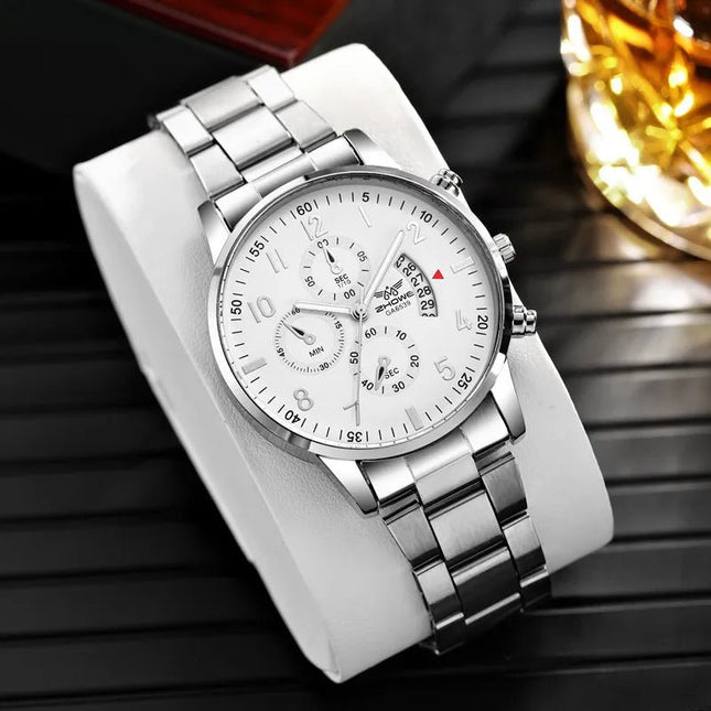 Orologio da uomo di lusso da 1 pezzo, calendario aziendale alla moda, orologio da cintura in acciaio da uomo, regalo di Natale per San Valentino platinumshop