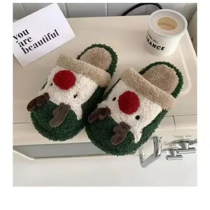 Winter Christmas Women Home Slippers Men Indoor Soft Non-slip Sandals Couples Warm Plush Flat Slides Adults Unisex Lovely Shoes