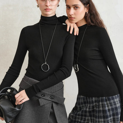 FSLE【Premium Series】German Biella Wool Autumn Super Fine Washable Seamless One-Piece Mock Neck Thermal Base Layer Shirt Women PlatiNum