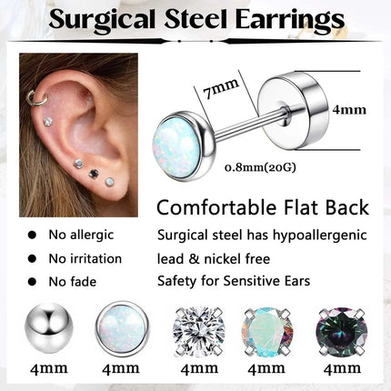 Set di 6 Paia di Orecchini per Piercing Multipli, Piccoli Orecchini a Cerchio, Orecchini a Perno con Zirconi, Opale e Perla per Donne platinumshop