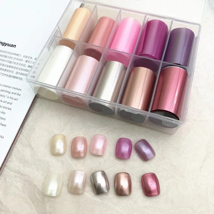 10 Patterns New Metal Nail Foils for Transfer Paper Stickers Floral Chameleon Nails Wraps DIY Water Marble Nail Art Decorations