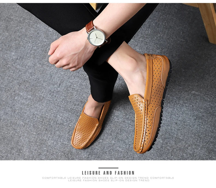 Mocassini da Uomo Estivi 2026 in Vera Pelle di Lusso, Scarpe Casual Traspiranti con Intaglio, Slip-on da Guida