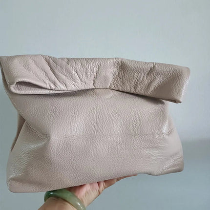 Personality roll-edge leather bag  lazy casual leather soft bag  Phone Women High Quality holding red large bag luxury designer PlatiNum