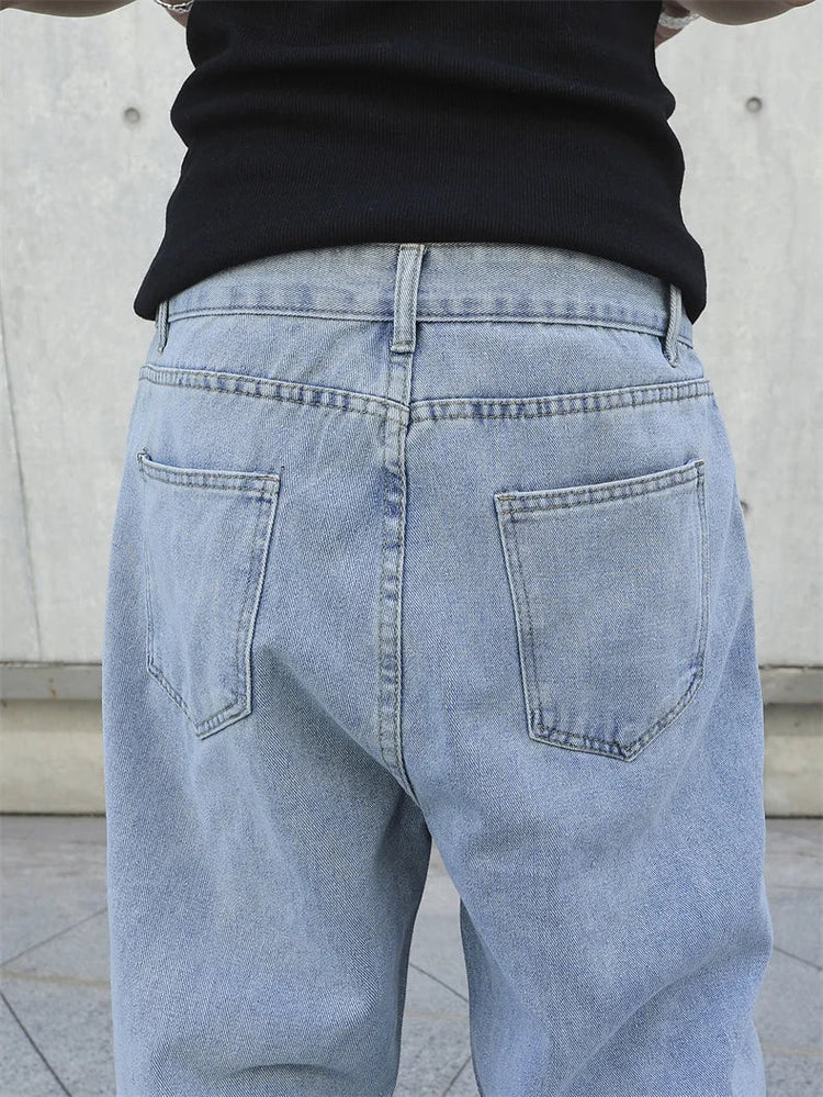 Spring Autumn Men Baggy Jeans Oversize Straight Loose Casual Denim Trousers Solid Color Streetwear Fashion Y2k Wide Leg Pants PlatiNum