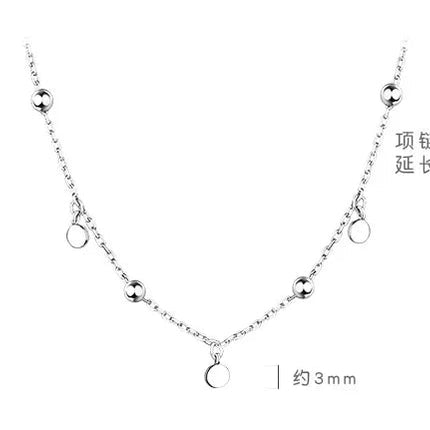 925 Sterling Silver Neck Chain Tassels Round Necklaces Women Jewelry Exquisite Elegant Aesthetic Charms Accessories Argent 925 PlatiNum