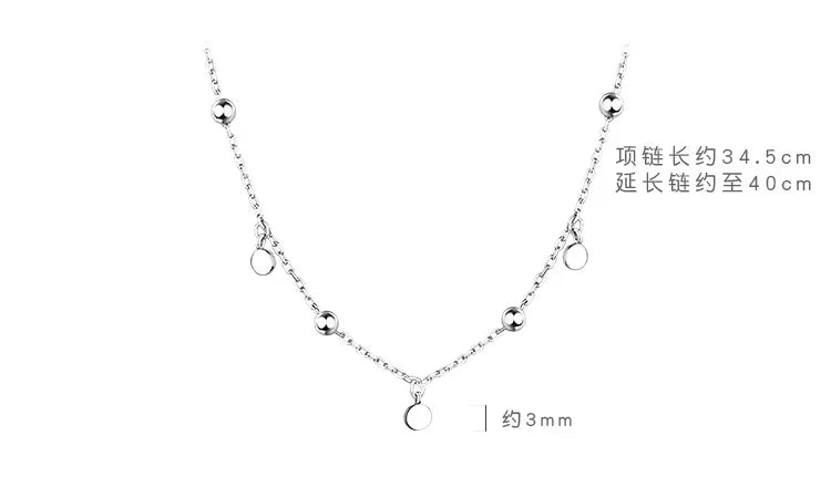 925 Sterling Silver Neck Chain Tassels Round Necklaces Women Jewelry Exquisite Elegant Aesthetic Charms Accessories Argent 925 PlatiNum