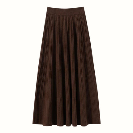 Autumn Winter Women Tiered Skirt Cashmere A-line Pleated Skirt Elastic Waist 100% Cashmere Knitted High Quality Soft Solid Dress PlatiNum