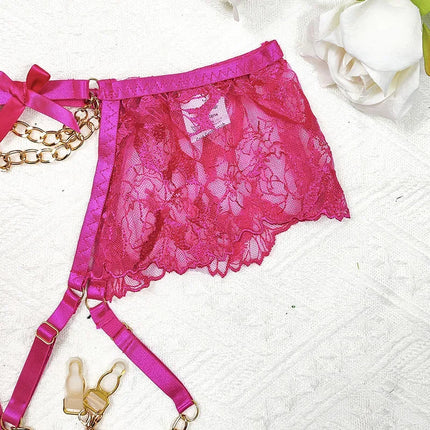 Sexy Clothes Women Lingerie Hot Fashion Chain Embroidery Sexy Perspective Hollow 3-point Lingerie Hot Lingerie Women