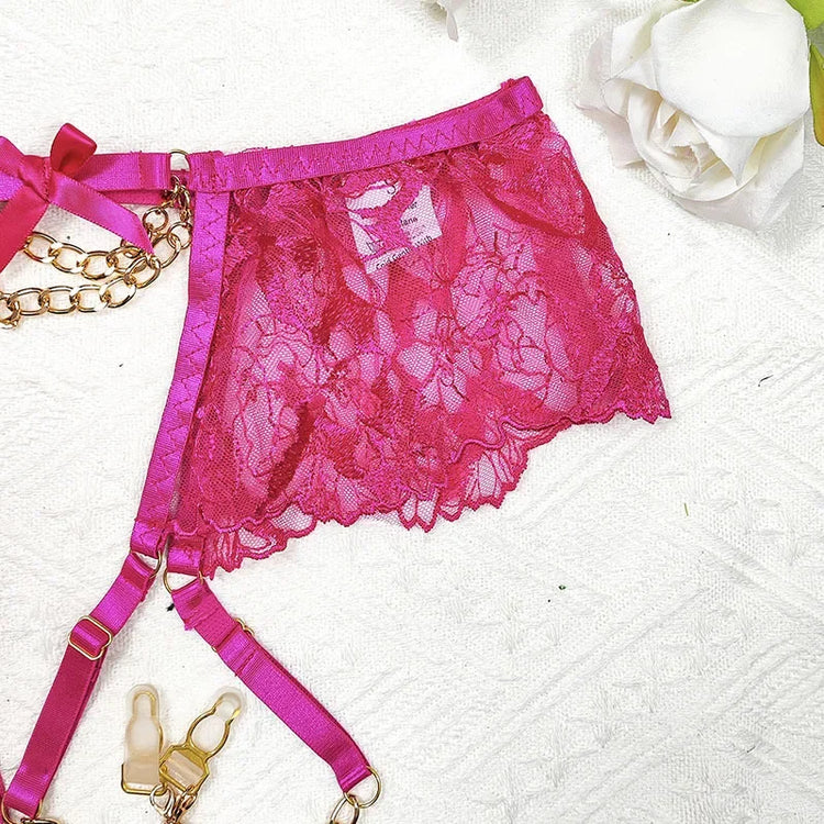 Sexy Clothes Women Lingerie Hot Fashion Chain Embroidery Sexy Perspective Hollow 3-point Lingerie Hot Lingerie Women