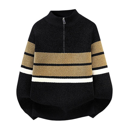 High Quality Fashionable and Simple Half Zipper stripe Sweater Men's Autumn and Winter Knitted Sweater Casual Pullover Top