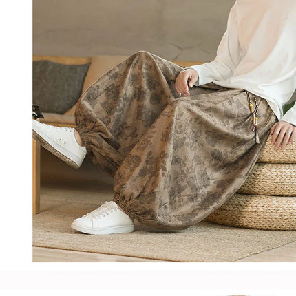 Pantaloni di alta qualità per uomo stile cinese fiore scuro velluto a coste Bloomers casual elastico in vita moda pantaloni larghi a gamba larga maschile