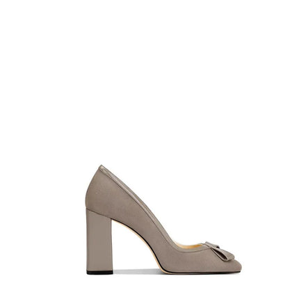 Eleganti tacchi a spillo in pelle scamosciata kaki 2025 Punta quadrata alla moda autunnale comoda per le donne piccole