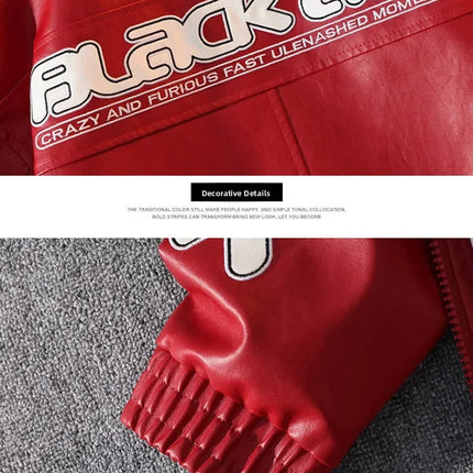 2026 New Men's American Racing Style Printed Leather Jacket Fashion Stand Collar Motorcycle Biker Coat Casual Outerwear PU