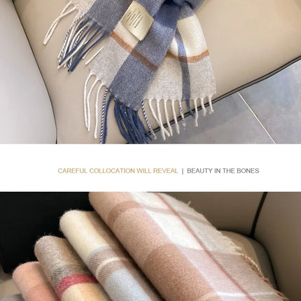 High Quality 100% Pure Wool Scarf Women Classic Chic  Autumn Winter Colorful Plaid Tassel Warm Muffler Female Thermal Shawl Lady