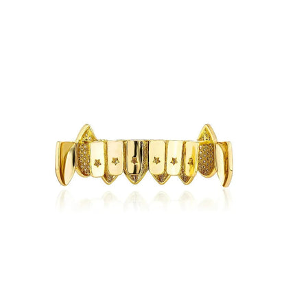 Hip Hop Full CZ Stone Teeth Grillz Caps Cubic Zircon Iced Out Micro Pave Top&Bottom Charm Grills for Men Women Punk Jewelry PlatiNum