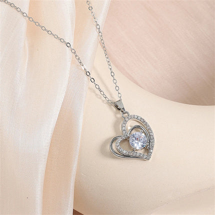 ZAKOL Simple Geometric Crystal White Zircon Pendant Necklace For Women Silver-Color Wedding Party Jewelry Gift With Box PlatiNum