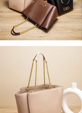 CHCH Women's Tote Bag 2026 Spring New Brown Magnetic Buckle Storage Bag Large Capacity Commuter Chain Bag PlatiNum