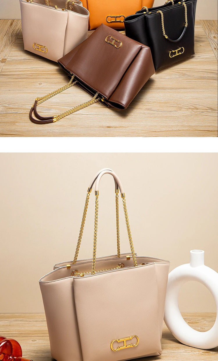 CHCH Women's Tote Bag 2026 Spring New Brown Magnetic Buckle Storage Bag Large Capacity Commuter Chain Bag PlatiNum
