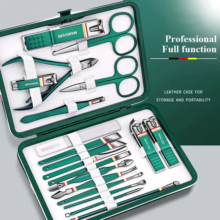19Pcs Stainless Steel Manicure Set Portable Nail Clipper Kit with Foldable Storage Bag Nail Cutters Scissors Beauty Grooming Tools