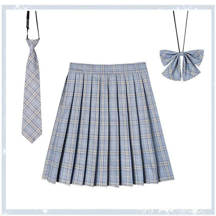 Damen Plissierter Schottenrock mit Fliege XS-5XL Harajuku Preppy Japanische Schuluniformen Mini Rock Sommer Jupe Kawaii für Mädchen