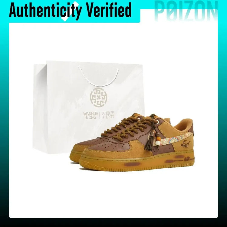 Nike Air Force 1 Wan Hua Nong, Brown Yarn, Shopping Bag Abrasion Resistant Low top Skateboard Shoes Unisex Brown