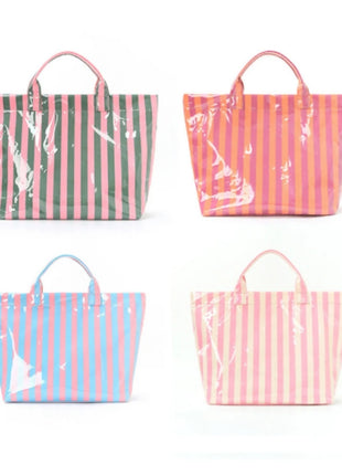 Sac cabas en PVC à rayures, sac à bandoulière de voyage et pour les trajets quotidiens de grande capacité | Sac léger avec fermeture magnétique et poche intérieure zippée
